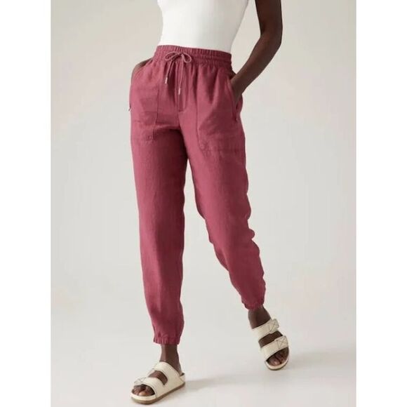 Athleta Retreat Linen Pant size 6 Coffeeberry Pink Jogger Pockets - Picture 1 of 7